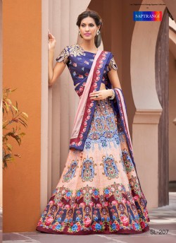 Blue Silk Wedding & Party Wear 2 in 1 Lehenga Gown 201 Series SL-207 By Saptrangi