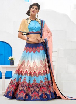 Blue Silk Wedding & Party Wear 2 in 1 Lehenga Gown 201 Series SL-210 By Saptrangi