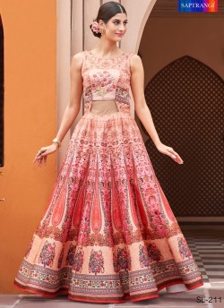 Peach Silk Wedding & Party Wear 2 in 1 Lehenga Gown 201 Series SL-211 By Saptrangi