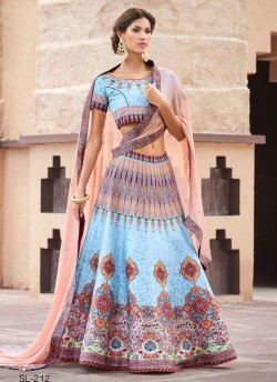 Blue Silk Wedding & Party Wear 2 in 1 Lehenga Gown 201 Series SL-212 By Saptrangi