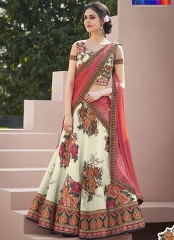 Beige Satin Silk Wedding & Party Wear 2 in 1 Lehenga Gown  Signature collection-4 SL-401 By Saptrangi