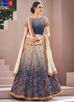 Blue Satin Silk Wedding & Party Wear 2 in 1 Lehenga Gown  Signature collection-4 SL-402 By Saptrangi