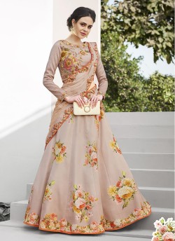 Beige Satin Silk Wedding & Party Wear 2 in 1 Lehenga Gown  Signature collection-4 SL-404 By Saptrangi