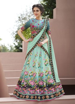 Blue Satin Silk Wedding & Party Wear 2 in 1 Lehenga Gown  Signature collection-4 SL-406 By Saptrangi