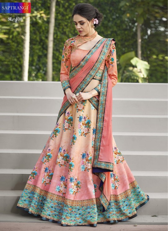 Pink Satin Silk Wedding & Party Wear 2 in 1 Lehenga Gown  Signature collection-4 SL-408 By Saptrangi