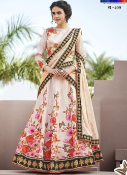 Cream Satin Silk Wedding & Party Wear 2 in 1 Lehenga Gown  Signature collection-4 SL-409 By Saptrangi