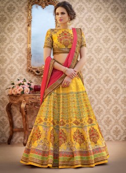 Mustard Banarsi Silk Wedding & Party Wear 2 in 1 Lehenga Gown  Rangraas Vintage Collection SL-502 By Saptrangi