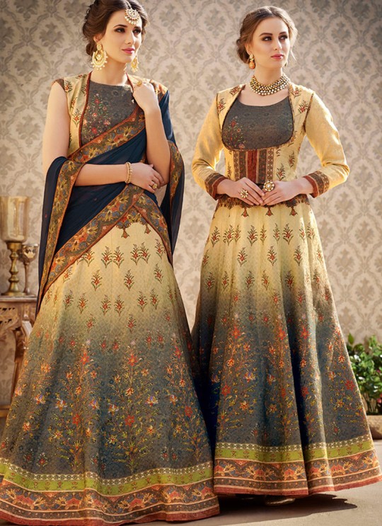 Multicolor Banarsi Silk Wedding & Party Wear 2 in 1 Lehenga Gown  Rangraas Vintage Collection SL-503 By Saptrangi