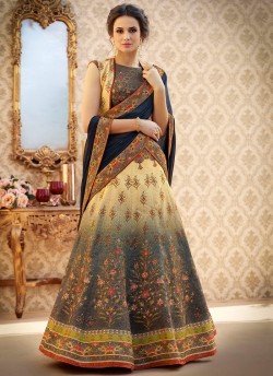 Multicolor Banarsi Silk Wedding & Party Wear 2 in 1 Lehenga Gown  Rangraas Vintage Collection SL-503 By Saptrangi