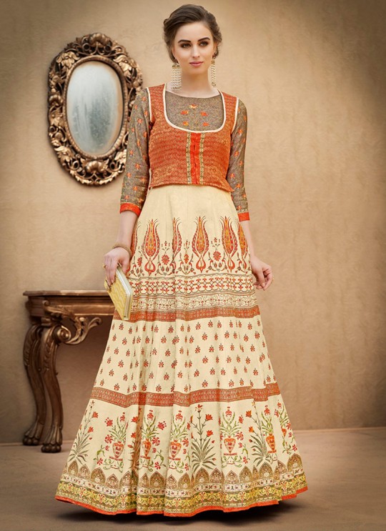 Orange Banarsi Silk Wedding & Party Wear 2 in 1 Lehenga Gown  Rangraas Vintage Collection SL-504 By Saptrangi