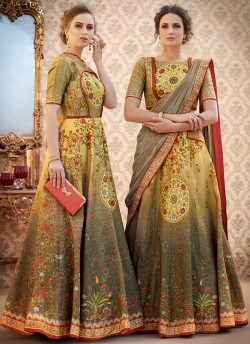 Yellow Banarsi Silk Wedding & Party Wear 2 in 1 Lehenga Gown  Rangraas Vintage Collection SL-506 By Saptrangi