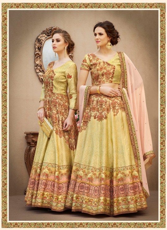 Gold Banarsi Silk Wedding & Party Wear 2 in 1 Lehenga Gown  Rangraas Vintage Collection SL-507 By Saptrangi