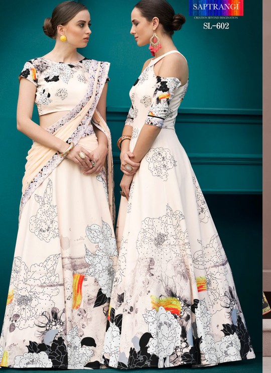Cream Silk Wedding & Party Wear 2 in 1 Lehenga Gown  Florance Iconic Collection SL-602 By Saptrangi