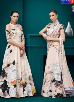 Cream Silk Wedding & Party Wear 2 in 1 Lehenga Gown  Florance Iconic Collection SL-602 By Saptrangi