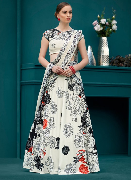Cream Silk Wedding & Party Wear 2 in 1 Lehenga Gown  Florance Iconic Collection SL-603 By Saptrangi