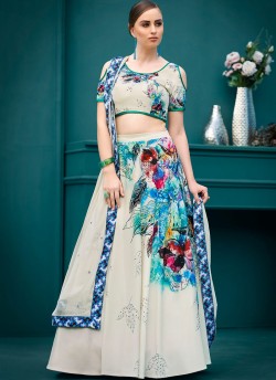 Cream Silk Wedding & Party Wear 2 in 1 Lehenga Gown  Florance Iconic Collection SL-605 By Saptrangi