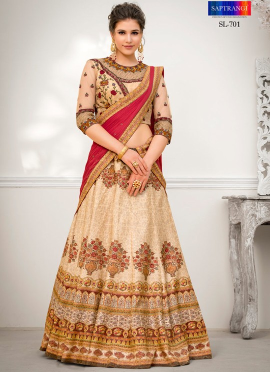 Cream Banarsi Silk Wedding & Party Wear 2 in 1 Lehenga Gown Rangrass vintage collection Season-7 SL-701 By Saptrangi