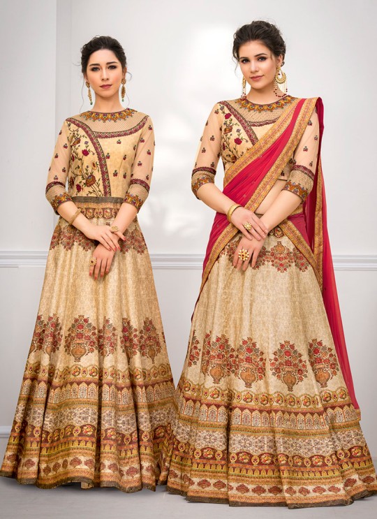 Cream Banarsi Silk Wedding & Party Wear 2 in 1 Lehenga Gown Rangrass vintage collection Season-7 SL-701 By Saptrangi