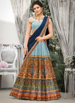 Blue Banarsi Silk Wedding & Party Wear 2 in 1 Lehenga Gown Rangrass vintage collection Season-7 SL-702 By Saptrangi