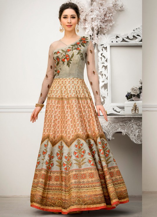 Beige Banarsi Silk Wedding & Party Wear 2 in 1 Lehenga Gown Rangrass vintage collection Season-7 SL-705 By Saptrangi