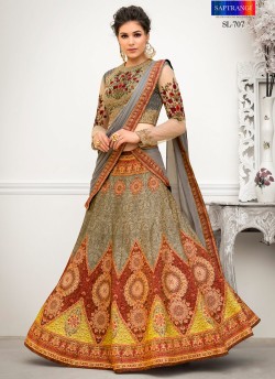 Grey Banarsi Silk Wedding & Party Wear 2 in 1 Lehenga Gown Rangrass vintage collection Season-7 SL-707 By Saptrangi