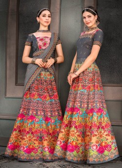 Grey Silk Wedding & Party Wear 2 in 1 Lehenga Gown Signature Collection Season-8 SL-801A By Saptrangi