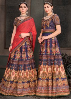 Blue Silk Wedding & Party Wear 2 in 1 Lehenga Gown Signature Collection Season-8 SL-805A By Saptrangi