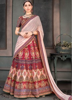 Maroon Silk Wedding & Party Wear 2 in 1 Lehenga Gown Signature Collection Season-8 SL-805B By Saptrangi