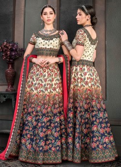 Cream Silk Wedding & Party Wear 2 in 1 Lehenga Gown Signature Collection Season-8 SL-806A By Saptrangi