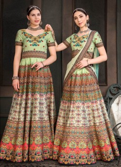 Green Silk Wedding & Party Wear 2 in 1 Lehenga Gown Signature Collection Season-8 SL-807B By Saptrangi