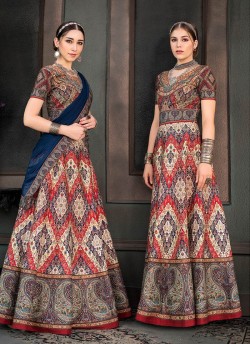 Multicolor Silk Wedding & Party Wear 2 in 1 Lehenga Gown Signature Collection Season-8 SL-808A By Saptrangi