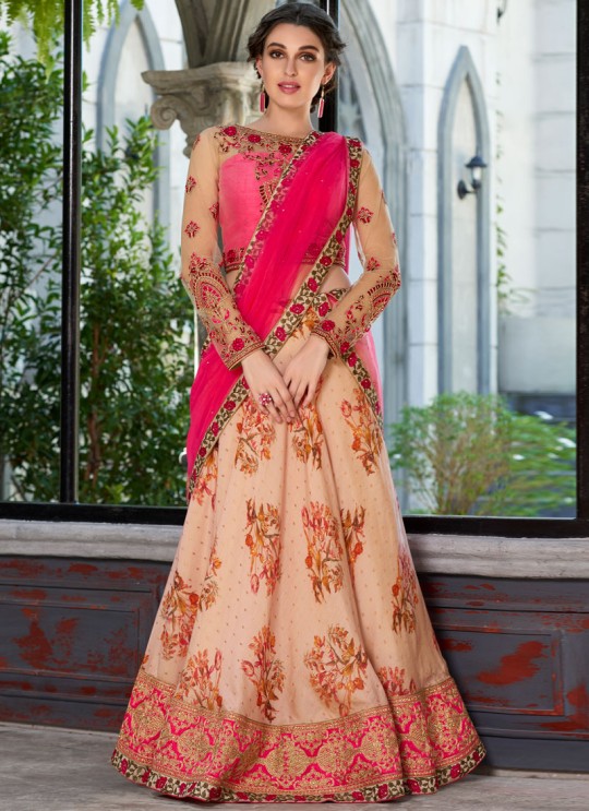 Pink Modal Silk 2 in 1 Lehenga Gown Ring Ceremony Rose Collection 1001 By Saptrangi Sarees SC/SRC1001