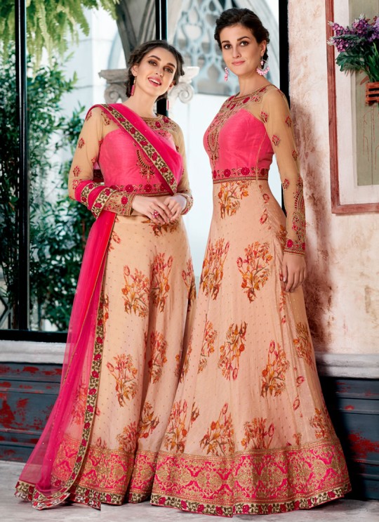 Pink Modal Silk 2 in 1 Lehenga Gown Ring Ceremony Rose Collection 1001 By Saptrangi Sarees SC/SRC1001