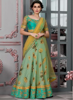 Turquoise Modal Silk 2 in 1 Lehenga Gown Ring Ceremony Rose Collection 1006 By Saptrangi Sarees SC/SRC1006