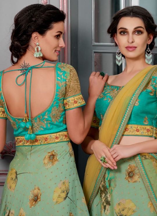 Turquoise Modal Silk 2 in 1 Lehenga Gown Ring Ceremony Rose Collection 1006 By Saptrangi Sarees SC/SRC1006