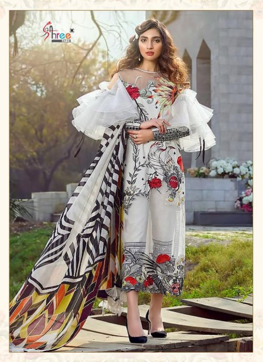 Asifa Nabeel Lawn Collection By Shree Fab 1232 White Cocktail Pakistani Shalvar Kameez Sc/018125