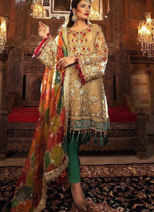 Golden Net Ceremony Pakistani Suit Mbroidered Mariya B Vol 8 8125 By Shree Fabs SC/016039