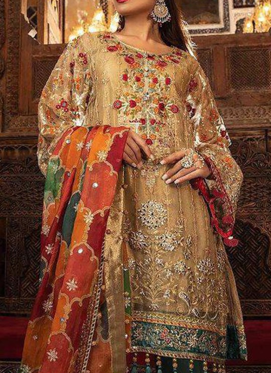 Golden Net Ceremony Pakistani Suit Mbroidered Mariya B Vol 8 8125 By Shree Fabs SC/016039