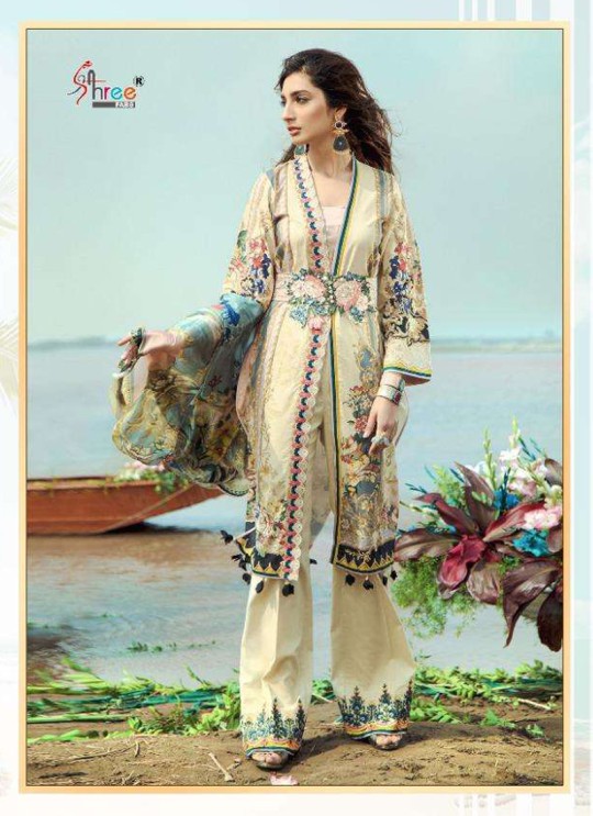 Firdous Vol 8 Chiffon By Shree Fab 1244 Cream Party Wear Pakistani Shalvar Kameez SC/018099