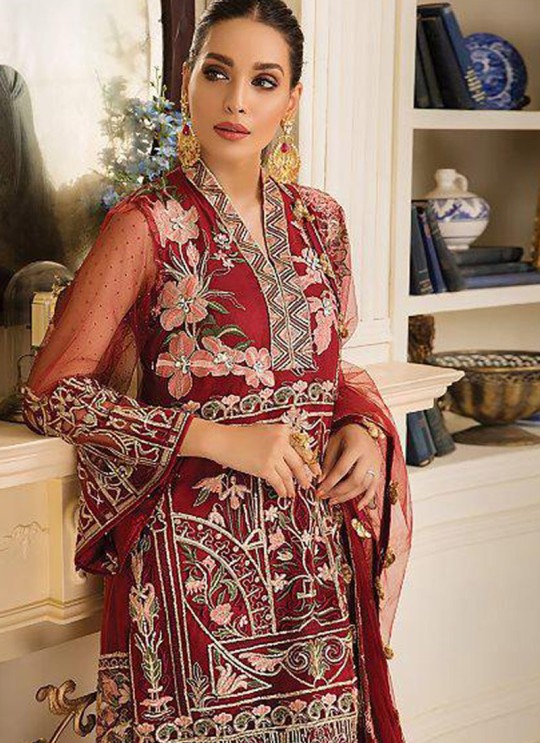 Red Net Party Wear Pakistani Suit Gulal Emb Collection Vol 2 2143 By Shree Fabs SC/015977