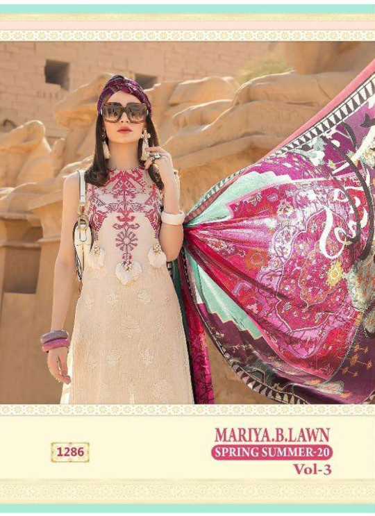 Mariya B Lawn Vol 3 Spring Summer 20 By Shree Fab 1286 Beige Bridesmaid Pakistani Shalvar Kameez SC/018115