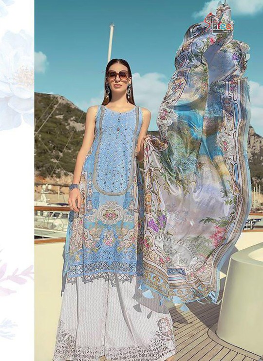 MariyaB Lawn Spring Summer 19 NX By Shree Fab Blue Cambric Cotton Eid Wear Pakistani Suit 1612