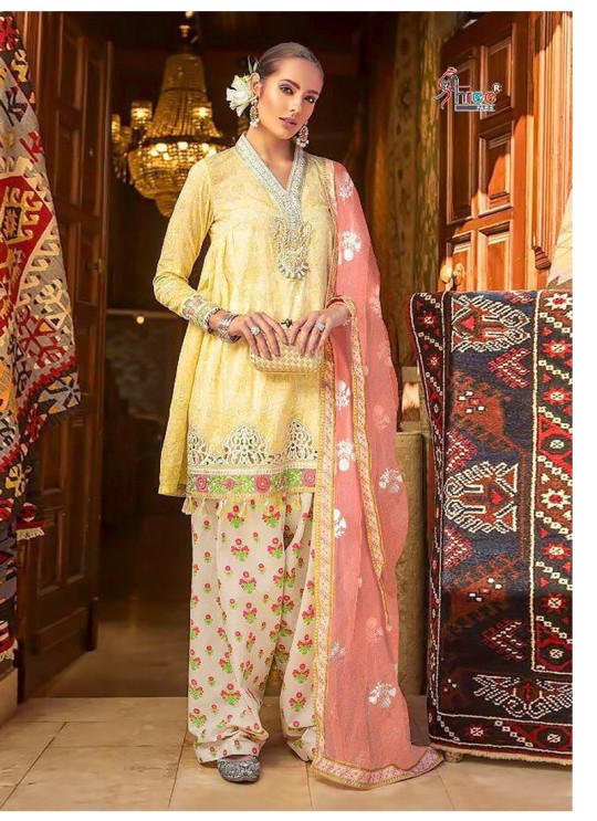 MariyaB Lawn Spring Summer 19 NX By Shree Fab Yellow Cambric Cotton Eid Wear Pakistani Suit 1613