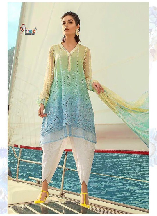 MariyaB Lawn Spring Summer 19 NX By Shree Fab Blue Cambric Cotton Eid Wear Pakistani Suit 1614