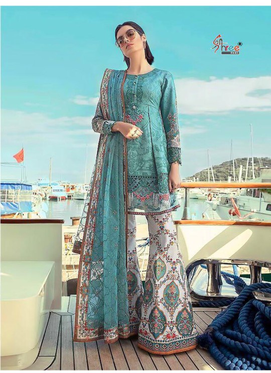 MariyaB Lawn Spring Summer 19 NX By Shree Fab Blue Cambric Cotton Eid Wear Pakistani Suit 1615