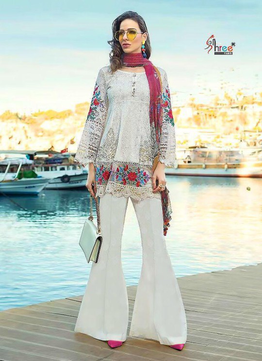 MariyaB Lawn Spring Summer 19 NX By Shree Fab White Cambric Cotton Eid Wear Pakistani Suit 1616