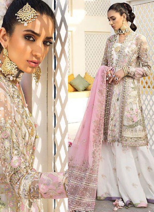 Off White Net Evening Wear Pakistani Suit Crimson Bridal Collection Vol 2 8163 By Shree Fabs SC/016149