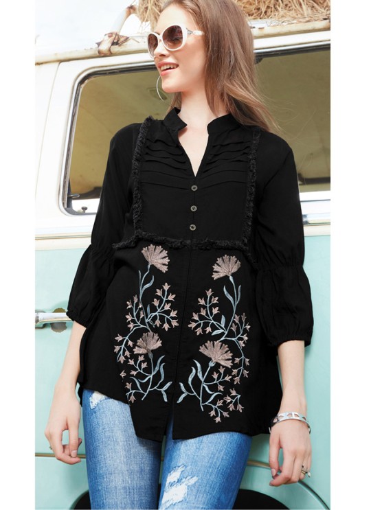 Delightful Black Rayon Casual Wear Top Glazier 2 1020 By Sparrow SC/016501 Delightful Black Rayon Casual Wear Top Glazier 2 1020 By Sparrow SC/016501