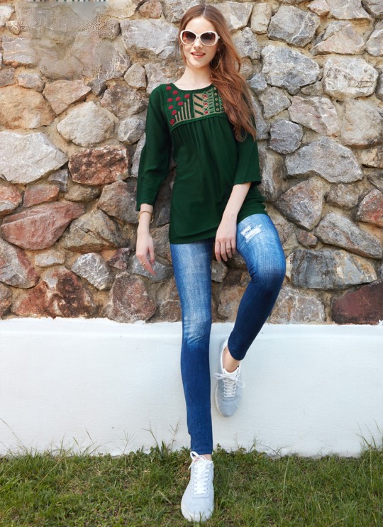 Tempting Green Rayon Casual Wear Top Glazier 2 1025 By Sparrow SC/016516