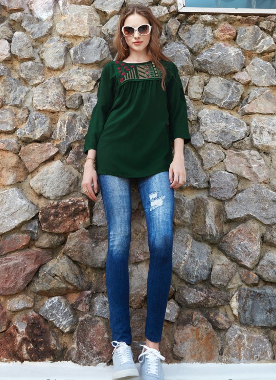 Tempting Green Rayon Casual Wear Top Glazier 2 1025 By Sparrow SC/016516